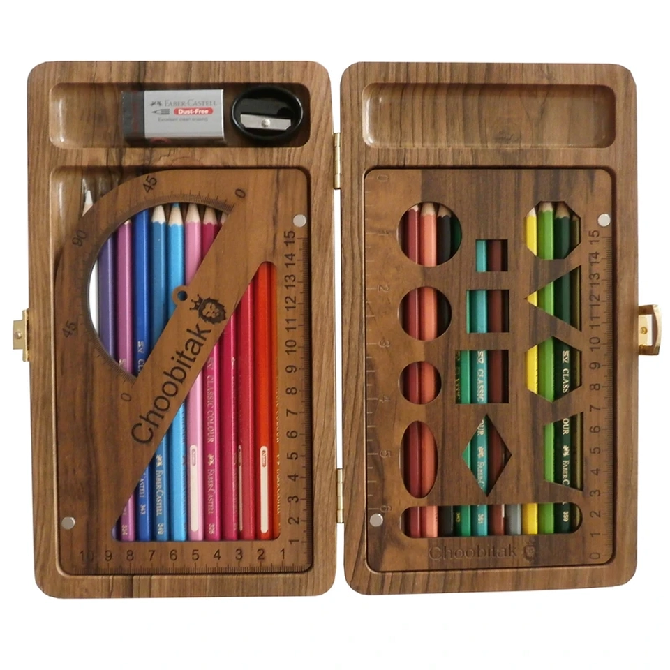 بسته لوازم تحریر چوبی تک مدل 1398 مجموعه‌های 29 عددی